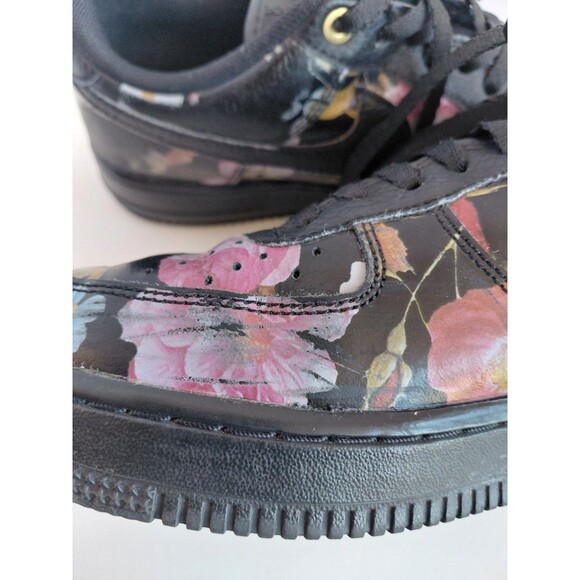 Nike Air Women\'s Size 9 Air Force 1 Black Floral  Low Top Leather Sneakers